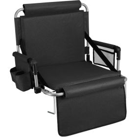 Alpcour Stadium Seat - Foldable, Padded Bleacher Chair With Backrest, Armrest, Pockets, & Cup Holder (Option: Black-21Wide)