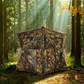 3 Person Portable Pop-Up Ground Hunting Blind with Tie-downs (Option: With Triangular Mesh Windows)