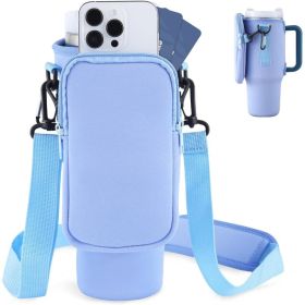 Slok Water Bottle Carrier Bag, Compatible With 40oz Tumbler With Handle, Modern Water Bottle Holder With Simple Adjustable Strap For Outdoor Walk (Option: Light Blue)