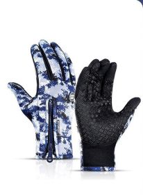 Winter Gloves Touch Screen Riding Motorcycle Sliding Waterproof Sports Gloves With Fleece (Option: A Blue-XL)